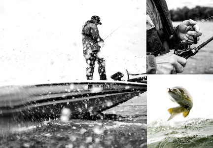 Image of fisherman using a Bluestorm PFD while on a boat.